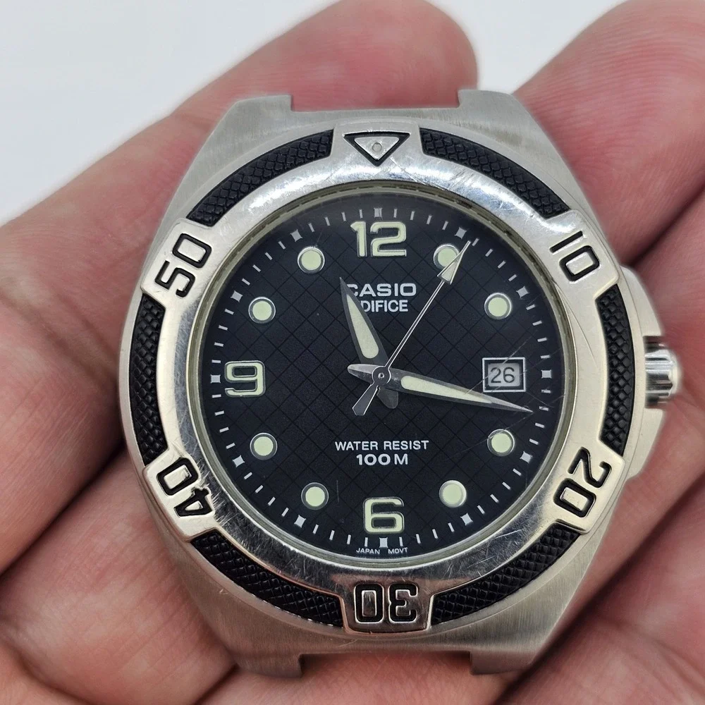 Casio Edifice Dive Watch Men 40MM Gray Case Black Dial‎ Date New Battery
